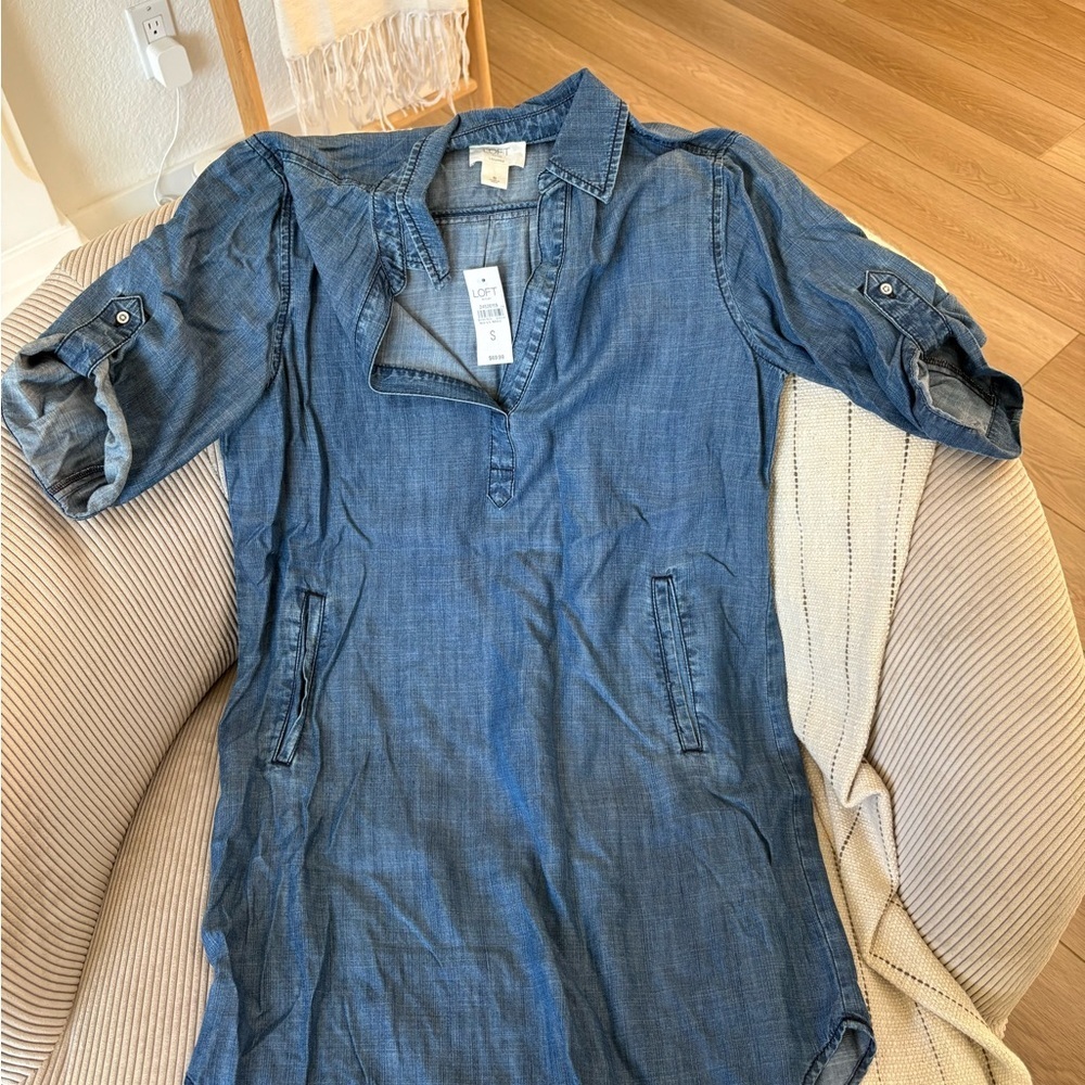 LOFT Denim-Style Button Down Tunic - Blue